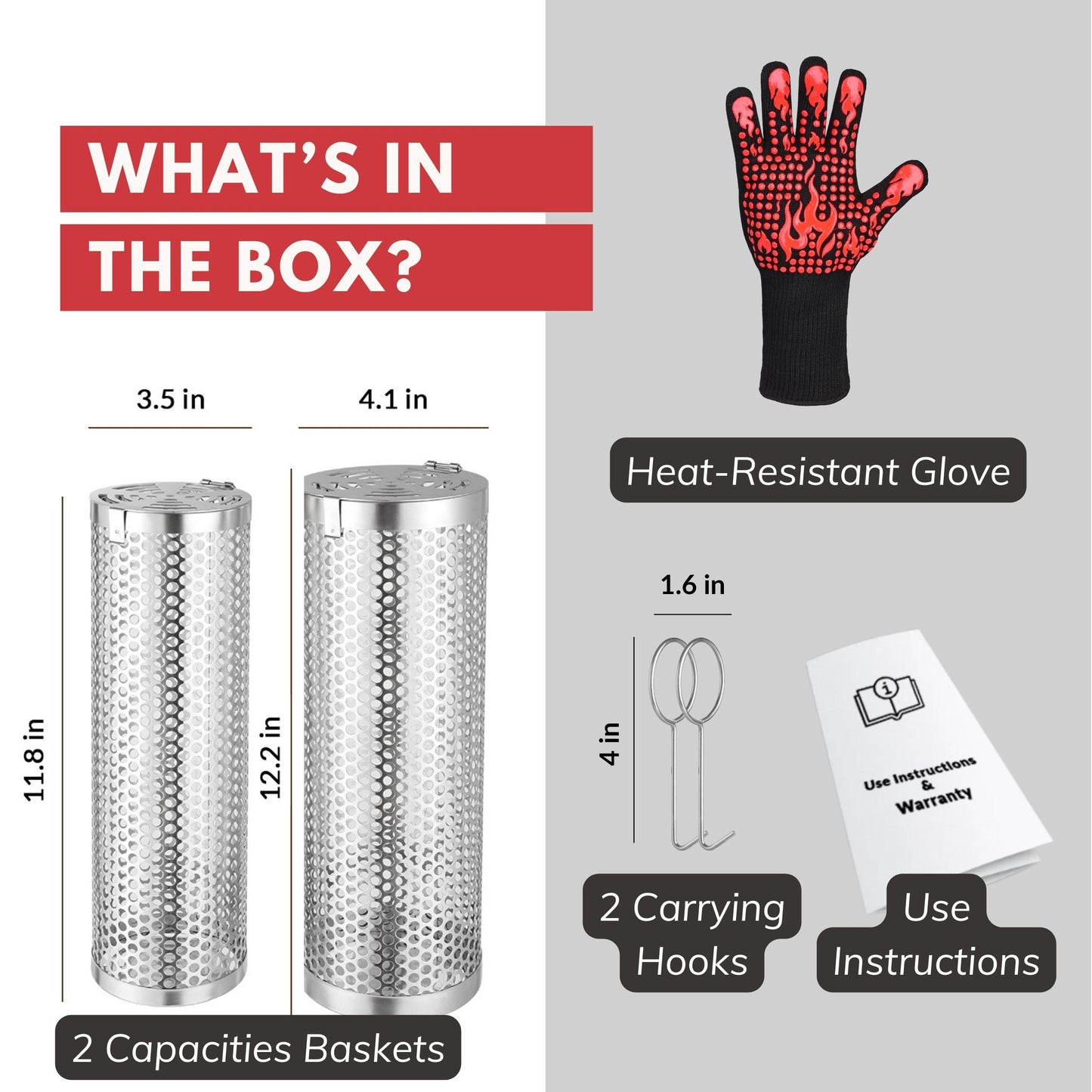 Grilling Baskets - Set of 2 - Including Glove and Lifting Hooks