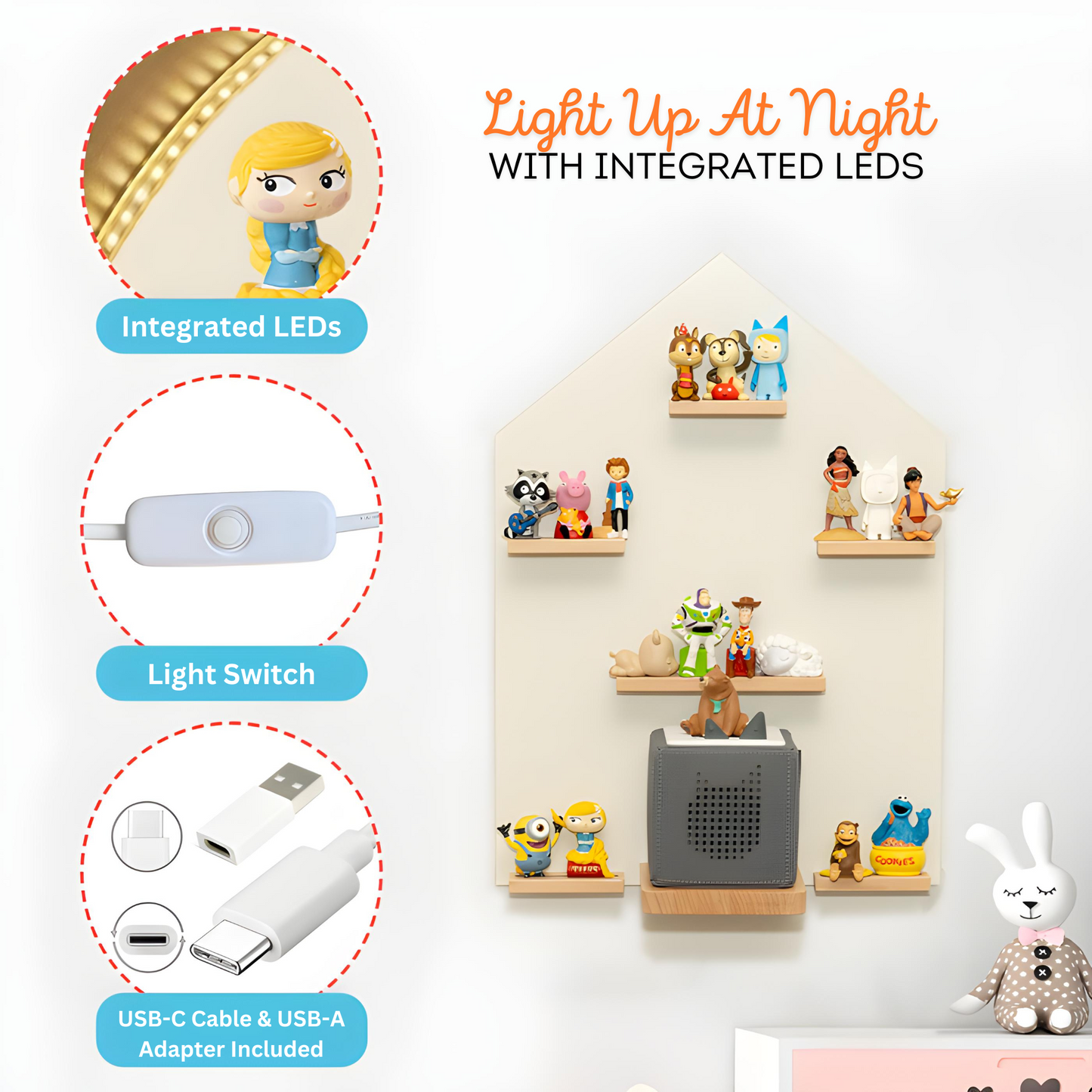 Magnetic Tonies Shelf with Integrated LED Light HOUSE