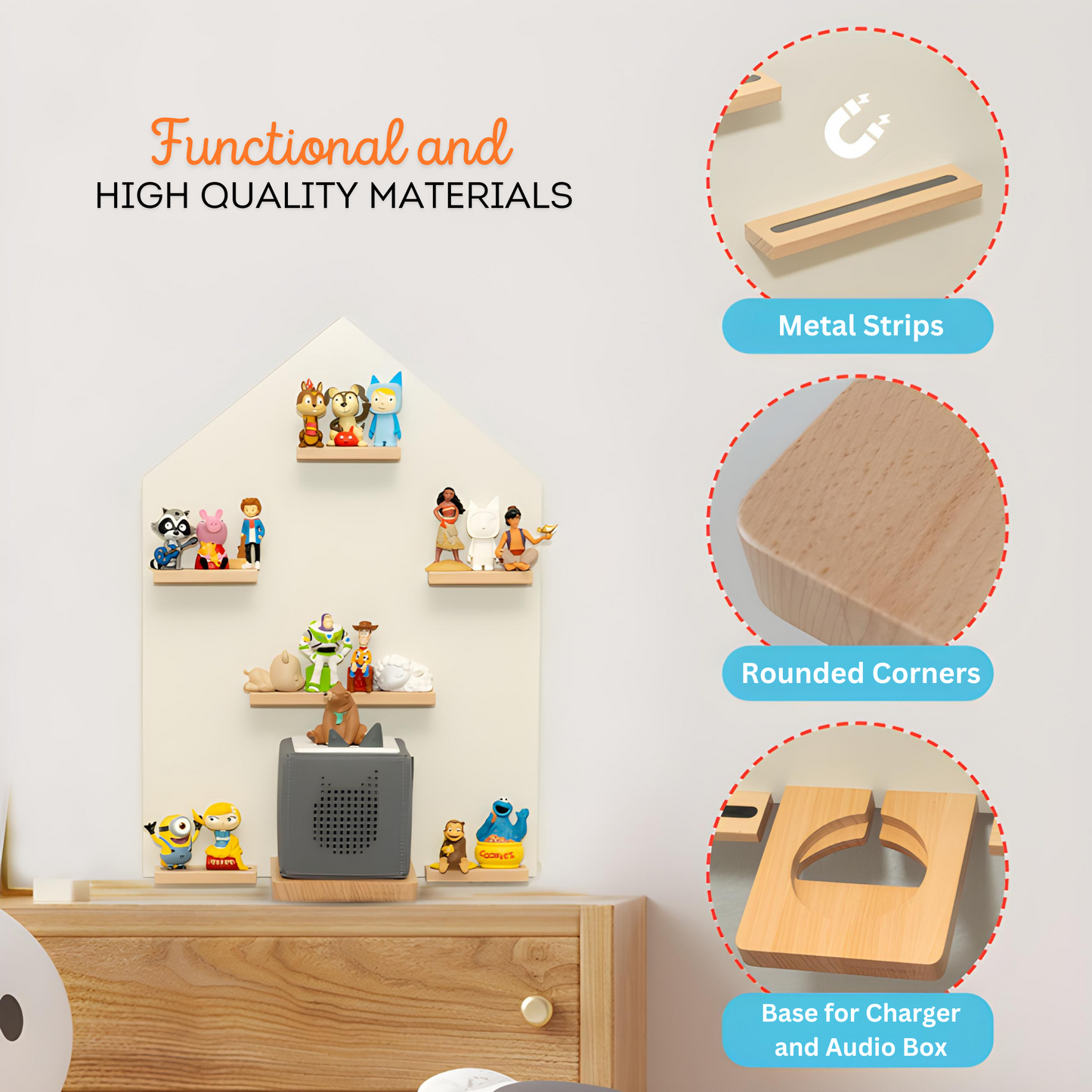 Magnetic Tonies Shelf with Integrated LED Light HOUSE